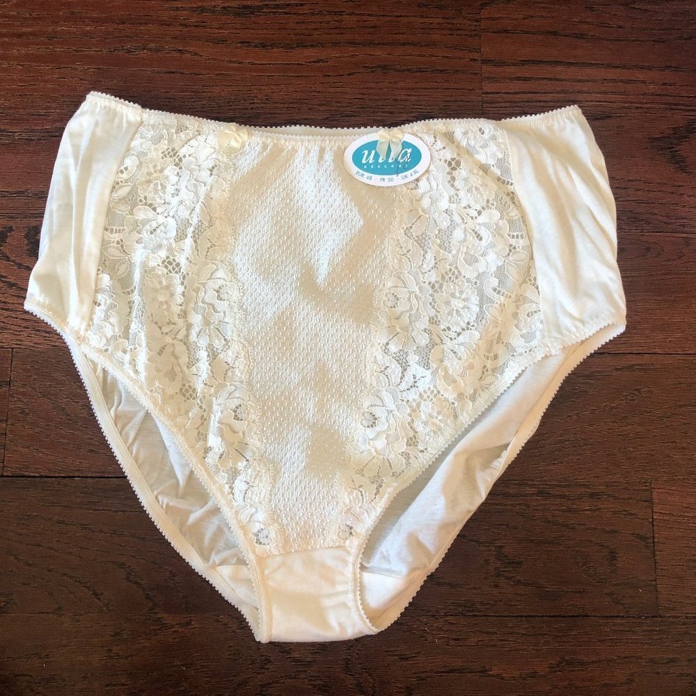 Cotton Panty Plus Size New with tags Ulla Undies in Ivory with lace 4X